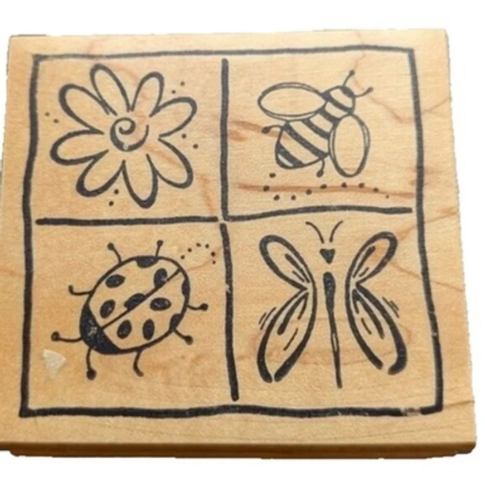 Great Impressions Flowers Insects Butterfly Squares G05 Rubber Stamp Wood #F61